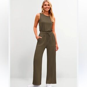 Nicole Miller Olive Green Sleeveless Jumpsuit